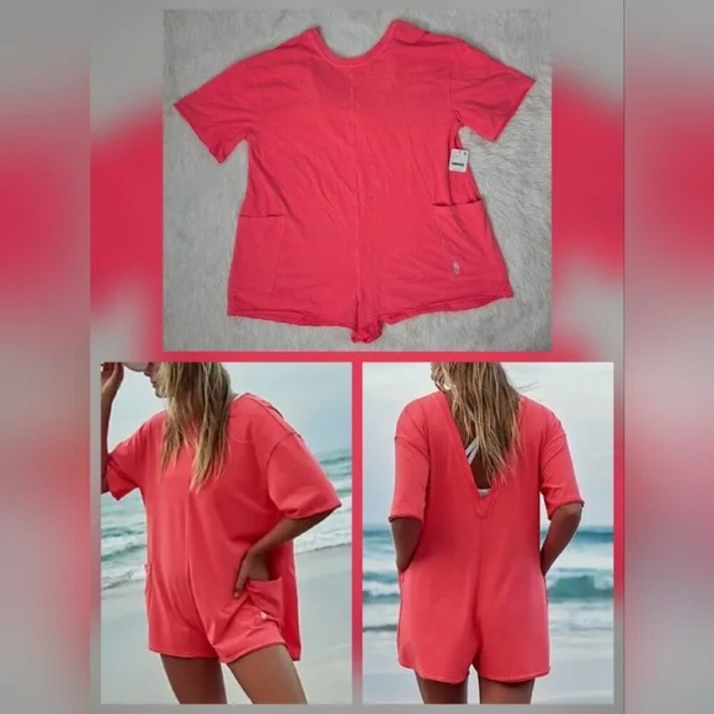 Free People Hot Shot Tee Romper in Electric Sunset pink